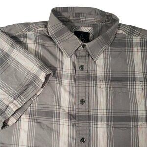 PrAna Mens Large Pink,‎ Grey Plaid Button Up Short Sleeve Shirt